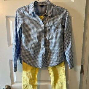 GapKids Daisy Button Gingham Button Shirt and Yellow Jeans Size 10